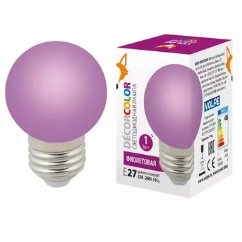 Лампочка светодиодная Volpe LED-G45-1W/PURPLE/E27/FR/С