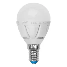 Лампочка светодиодная LED-G45-6W/WW/E14/FR ALP01WH пластик Uniel