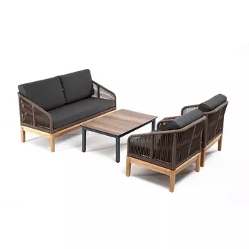 Лаунж-зона 4-ая из роупа со столиком Канны цвета дуб, основание дуб, роуп 4SIS Канны KANS2C2TJ-4-SET brown