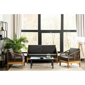 Лаунж-зона 4-ая из роупа со столиком Канны (серый гранит), основание дуб, роуп коричневый 4SIS Канны KANS2C2TJ-4-SET-gr brown