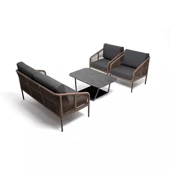 Лаунж-зона 4-местная из роупа, каркас алюминий коричневый, роуп коричневый, ткань серая 4SIS Канны KANS2C2TJ-4-SET PILGR