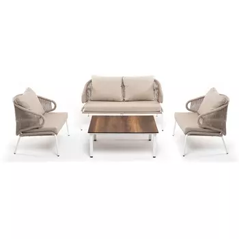 Лаунж-зона 4-местная плетеная из роупа (веревки), каркас алюминиевый белый, роуп бежевый 4SIS Милан MILS2C2TJ-4-SET biege