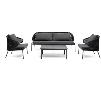 Лаунж-зона 5-местная плетеная из роупа (веревки), каркас алюминиевый серый, роуп темно-серый 4SIS Милан MILS3C2TJ-4-SET D-gray