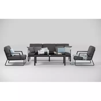 Лаунж зона Gardenini Voglie long (Алюминий,Закаленное стекло,Ткань/Темно-серый,Антрацит,Черный) LVGL.010500.S3