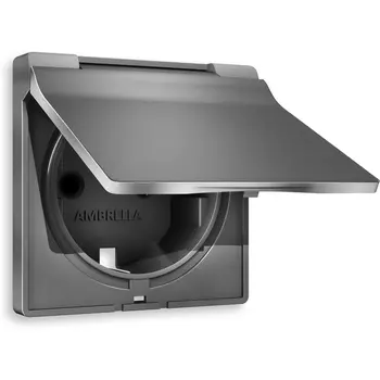 Лицевая панель Ambrella Volt ALFA (Антрацит серый) для электрической розетки с заземлением со шторками и крышкой IP44 QUANT AP6580