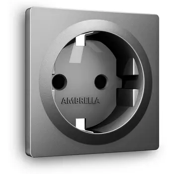 Лицевая панель Ambrella Volt ALFA (Антрацит серый) для электрической розетки с заземлением со шторками QUANT AP6570