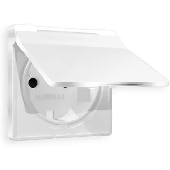 Лицевая панель Ambrella Volt ALFA (Белый глянец) для электрической розетки с заземлением со шторками и крышкой IP44 QUANT AP1080