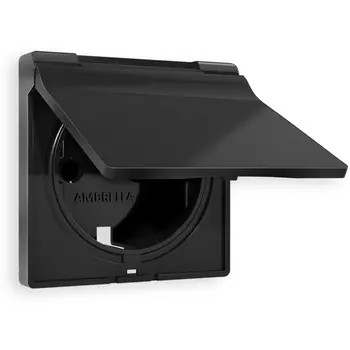 Лицевая панель Ambrella Volt ALFA (Черный матовый) для электрической розетки с заземлением со шторками и крышкой IP44 QUANT AP8080
