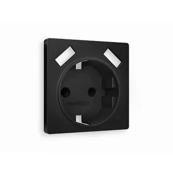 Лицевая панель Ambrella Volt ALFA (Черный матовый) для электрической розетки с заземлением со шторками 2USB A+A QUANT AP8090