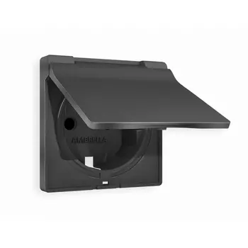 Лицевая панель Ambrella Volt ALFA (Графит Мягкое касание) для электрической розетки с заземлением со шторками и крышкой IP44 QUANT AP9080