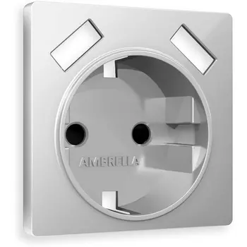 Лицевая панель Ambrella Volt ALFA (Серебро глянец) для электрической розетки с заземлением со шторками 2USB A+A QUANT AP4090