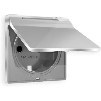 Лицевая панель Ambrella Volt ALFA (Серебро глянец) для электрической розетки с заземлением со шторками и крышкой IP44 QUANT AP4080