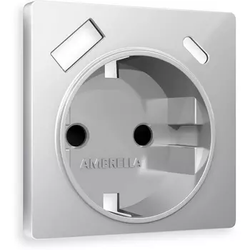Лицевая панель Ambrella Volt ALFA (Серебро глянец) для электрической розетки с заземлением со шторками 2USB A+C QUANT AP4100