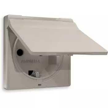 Лицевая панель Ambrella Volt ALFA (Серо-бежевый матовый) для электрической розетки с/з со шторками и крышкой IP44 QUANT AP3680