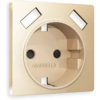 Лицевая панель Ambrella Volt ALFA (Шампань) для электрической розетки с заземлением со шторками 2USB A+A QUANT AP6090
