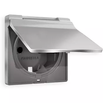 Лицевая панель Ambrella Volt ALFA (Сталь матовый) для электрической розетки с заземлением со шторками и крышкой IP44 QUANT