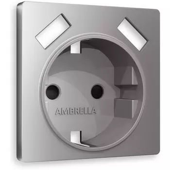 Лицевая панель Ambrella Volt ALFA (Сталь матовый) для электрической розетки с заземлением со шторками 2USB A+A QUANT AP5090