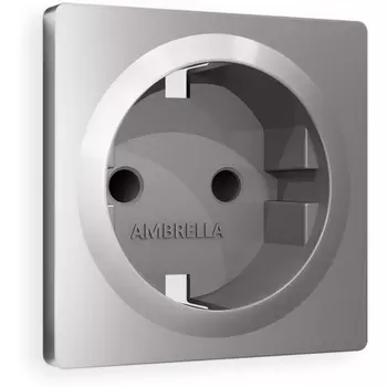 Лицевая панель Ambrella Volt ALFA (Сталь матовый) для электрической розетки с заземлением и шторками QUANT AP5070