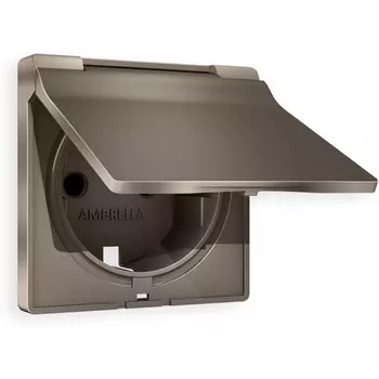 Лицевая панель Ambrella Volt ALFA (Темная бронза матовый) для электрической розетки с заземлением со шторками и крышкой IP44 QUANT AP6380