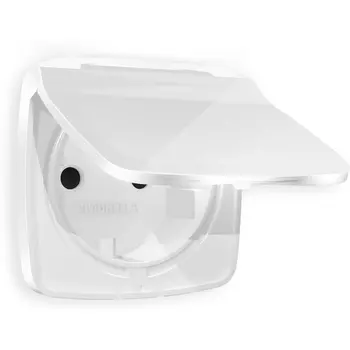 Лицевая панель Ambrella Volt OMEGA (Белый глянец) для розетки с заземлением со шторками и крышкой IP44 QUANT