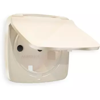 Лицевая панель Ambrella Volt OMEGA (Бежевый глянец) для электрической розетки с заземлением со шторками и крышкой IP44 QUANT OP3080