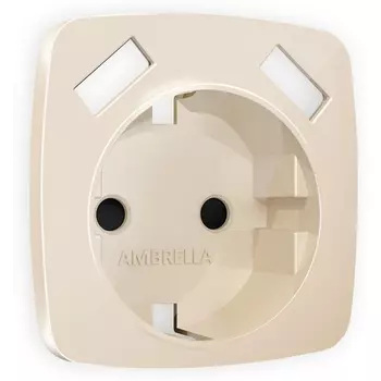 Лицевая панель Ambrella Volt OMEGA (Бежевый глянец) для электрической розетки с заземлением со шторками 2USB A+A QUANT OP3090