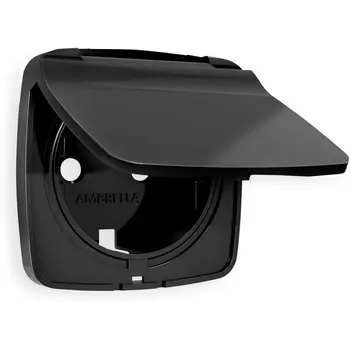 Лицевая панель Ambrella Volt OMEGA (Черный матовый) для электрической розетки с заземлением со шторками и крышкой IP44 QUANT OP8080