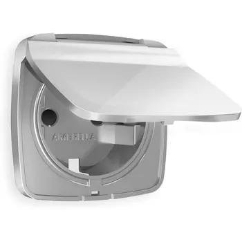 Лицевая панель Ambrella Volt OMEGA (Серебро глянец) для электрической розетки с заземлением со шторками и крышкой IP44 OP4080