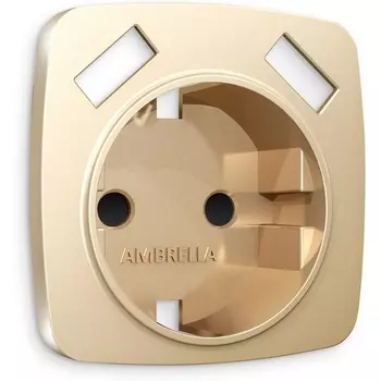 Лицевая панель Ambrella Volt OMEGA (Шампань) для электрической розетки с заземлением со шторками 2USB A+A QUANT OP6090