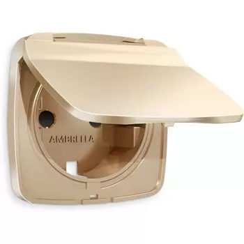 Лицевая панель Ambrella Volt OMEGA (Шампань) для электрической розетки с заземлением со шторками и крышкой IP44 QUANT AP6080