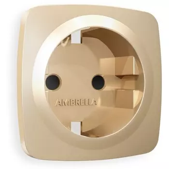 Лицевая панель Ambrella Volt OMEGA (Шампань) для электрической розетки с заземлением со шторками QUANT OP6070