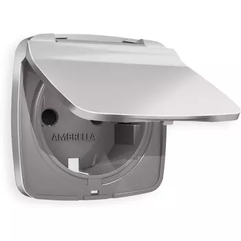 Лицевая панель Ambrella Volt OMEGA (Сталь матовый) для электрической розетки с заземлением со шторками и крышкой IP44 QUANT AP5080