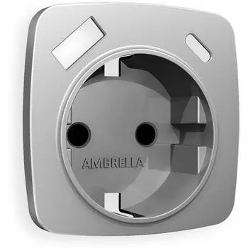 Лицевая панель Ambrella Volt OMEGA (Сталь матовый) для электрической розетки с заземлением со шторками 2USB A+C QUANT OP5100