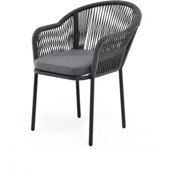"Лион" стул плетеный из роупа, каркас из стали темно-серый (RAL7024) шагрень, роуп темно-серый круглый, ткань серая 4SIS арт.УТ-00006636