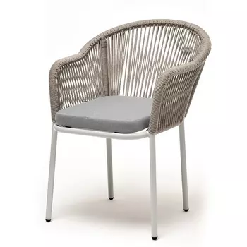 "Лион" стул плетеный из роупа, каркас из стали светло-серый (RAL7035) муар, роуп серый меланж круглый, ткань светло-серая 4SIS арт.УТ-00009432