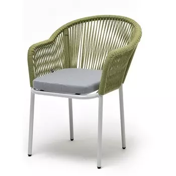 "Лион" стул плетеный из роупа, каркас из стали светло-серый (RAL7035) муар, роуп салатовый меланж круглый, ткань светло-серая 4SIS арт.УТ-00009433