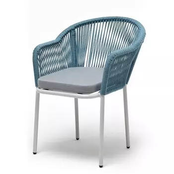 "Лион" стул плетеный из роупа, каркас из стали светло-серый (RAL7035) муар, роуп бирюзовый круглый, ткань светло-серая 4SIS арт.УТ-00007842