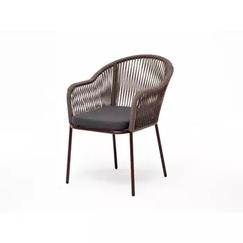 "Лион" стул плетеный из роупа, каркас из стали коричневый (RAL8016) муар, роуп коричневый круглый, ткань бежевая 4SIS арт.УТ-00006951