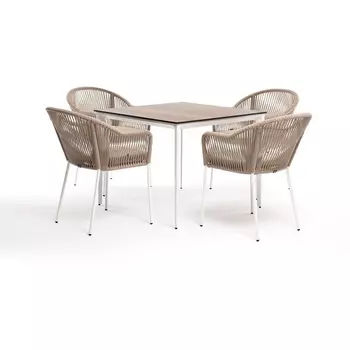 "Малага" обеденная группа на 4 персоны со стульями "Лион", каркас белый, роуп бежевый 4SIS арт.УТ-00005715