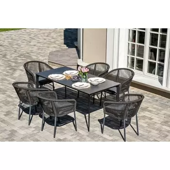 "Малага" обеденная группа на 6 персон со стульями "Марсель", каркас темно-серый, роуп темно-серый 4SIS арт.УТ-00009335