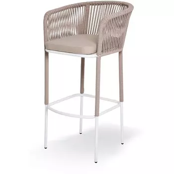"Марсель" стул барный плетеный из роупа, каркас из стали светло-серый (RAL7035) муар, роуп светло-серый круглый, ткань светло-серая 4SIS арт.УТ-00008337