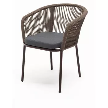 "Марсель" стул плетеный из роупа, каркас алюминий коричневый (RAL8016) муар, роуп коричневый круглый, ткань темно-серая 027 4SIS арт.УТ-00007220