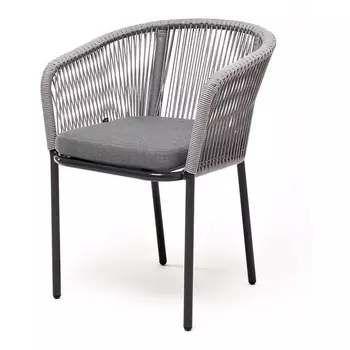 "Марсель" стул плетеный из роупа, каркас алюминий темно-серый (RAL7024) муар, роуп светло-серый круглый, ткань светло-серая 4SIS арт.УТ-00009289