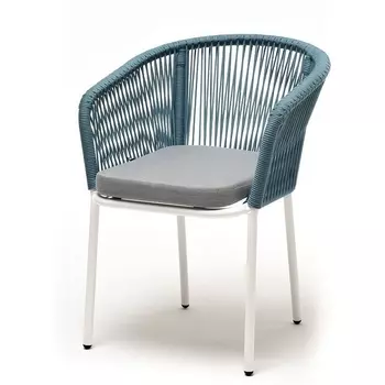 "Марсель" стул плетеный из роупа, каркас алюминий светло-серый (RAL7035) муар, роуп бирюзовый круглый, ткань светло-серая 4SIS арт.УТ-00009487