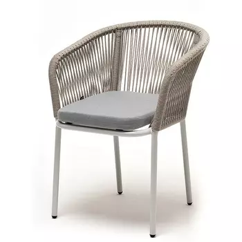 "Марсель" стул плетеный из роупа, каркас алюминий светло-серый (RAL7035) муар, роуп серый меланж круглый, ткань светло-серая 4SIS арт.УТ-00009489