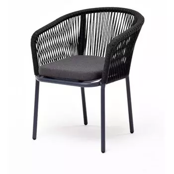 "Марсель" стул плетеный из роупа, каркас алюминий темно-серый (RAL7024) муар, роуп темно-серый круглый, ткань темно-серая 027 4SIS арт.УТ-00006986