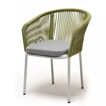 "Марсель" стул плетеный из роупа, каркас алюминий светло-серый (RAL7035) шагрень, роуп салатовый меланж круглый, ткань светло-серая 4SIS арт.УТ-00009490