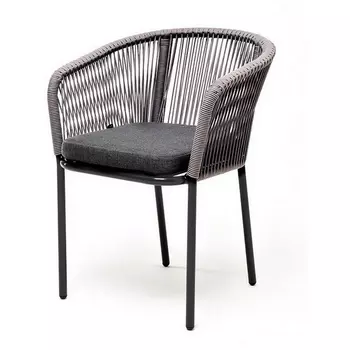 "Марсель" стул плетеный из роупа, каркас из стали серый (RAL7022) муар, роуп серый круглый, ткань серая 4SIS арт.УТ-00003882