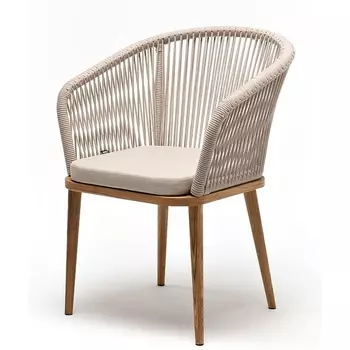 "Марсель" стул плетеный из роупа, основание дуб, роуп бежевый круглый, ткань бежевая 052 4SIS арт.УТ-00007613