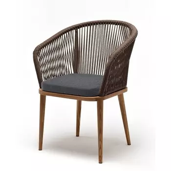 "Марсель" стул плетеный из роупа, основание дуб, роуп коричневый круглый, ткань темно-серая 027 4SIS арт.УТ-00006833